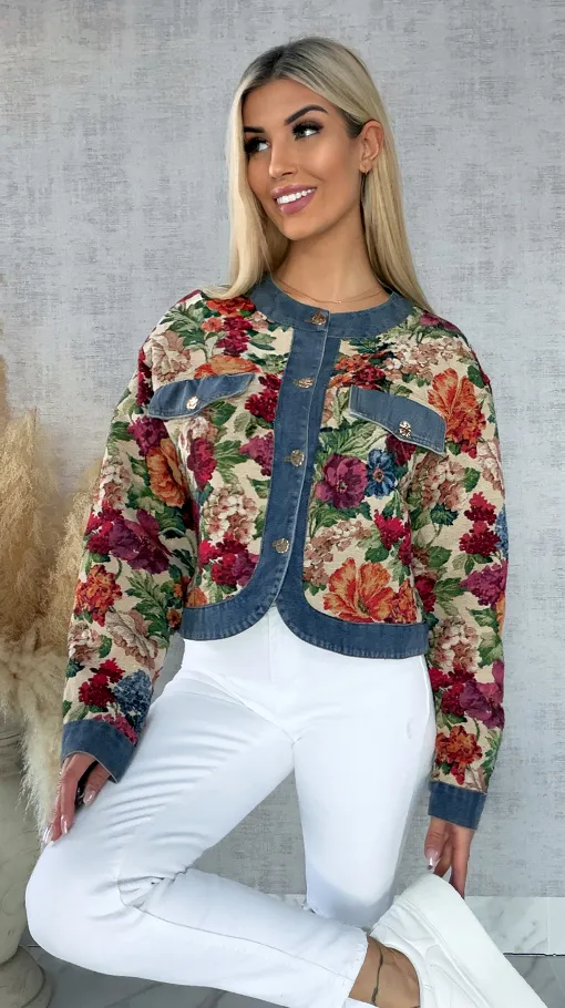 Ekskluzywna kurtka KATANA w kolorowe kwiaty - R680