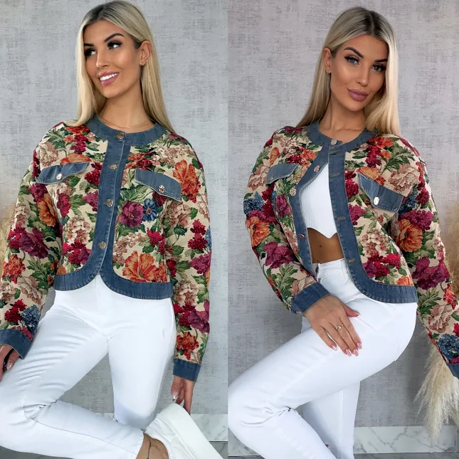 Ekskluzywna kurtka KATANA w kolorowe kwiaty - R680