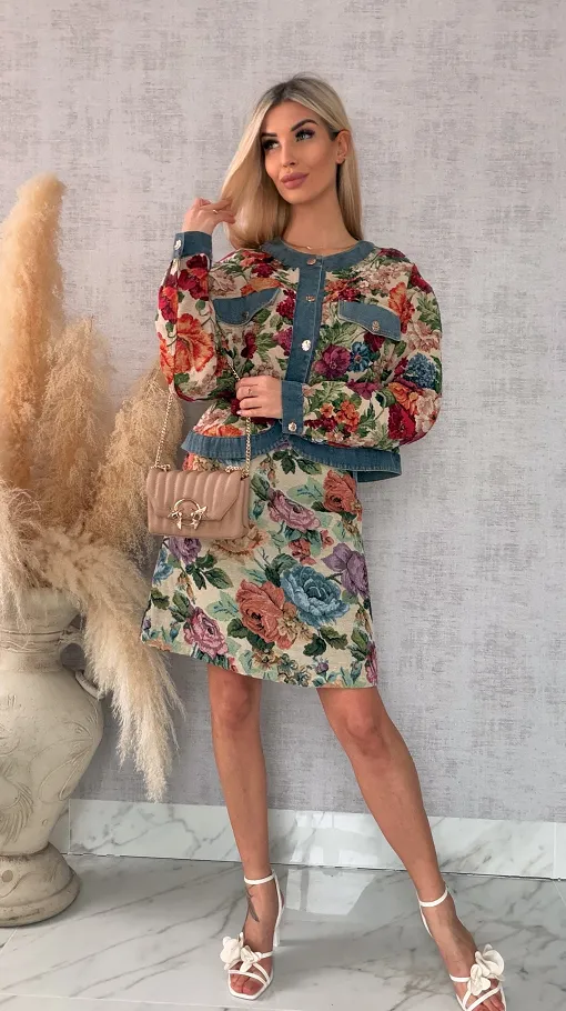 Ekskluzywna kurtka KATANA w kolorowe kwiaty - R680