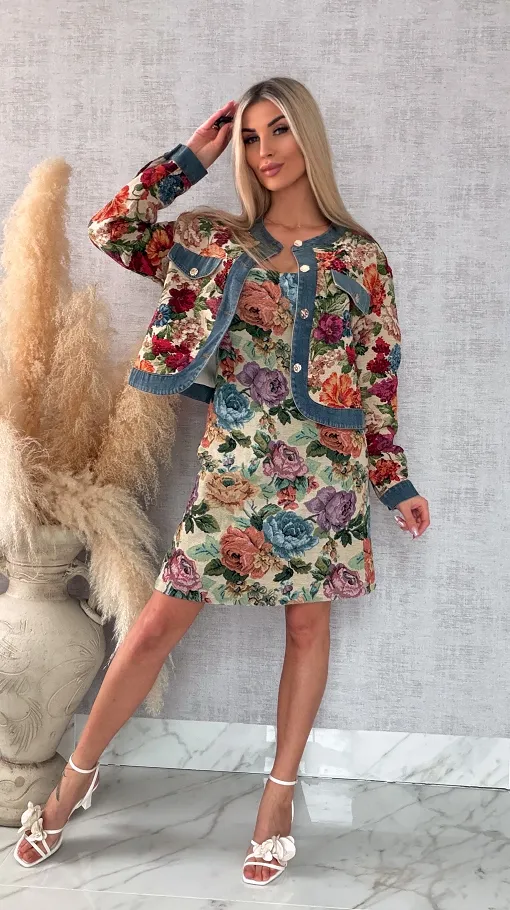 Ekskluzywna kurtka KATANA w kolorowe kwiaty - R680