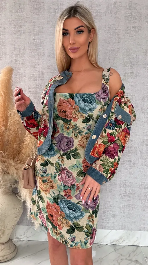 Ekskluzywna kurtka KATANA w kolorowe kwiaty - R680