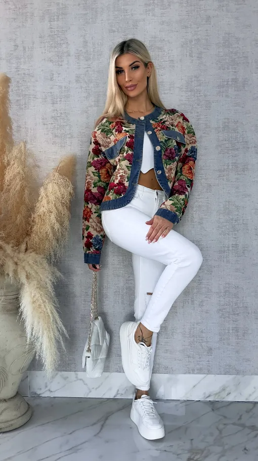 Ekskluzywna kurtka KATANA w kolorowe kwiaty - R680