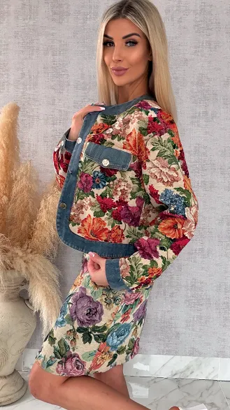 Ekskluzywna kurtka KATANA w kolorowe kwiaty - R680