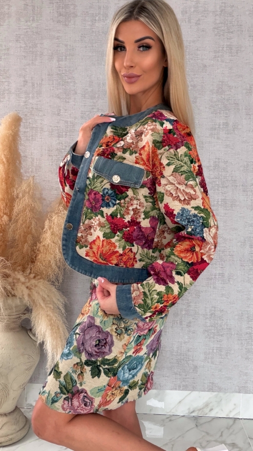 Ekskluzywna kurtka KATANA w kolorowe kwiaty - R680