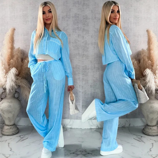 Bawełniany komplet LAZY style w paseczki BLUE - R421A