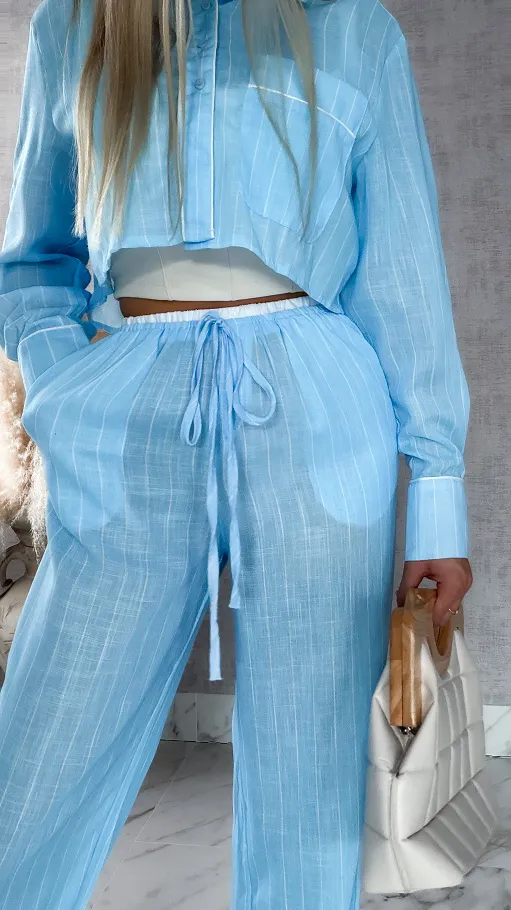 Bawełniany komplet LAZY style w paseczki BLUE - R421A