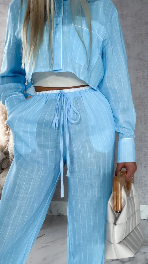 Bawełniany komplet LAZY style w paseczki BLUE - R421A