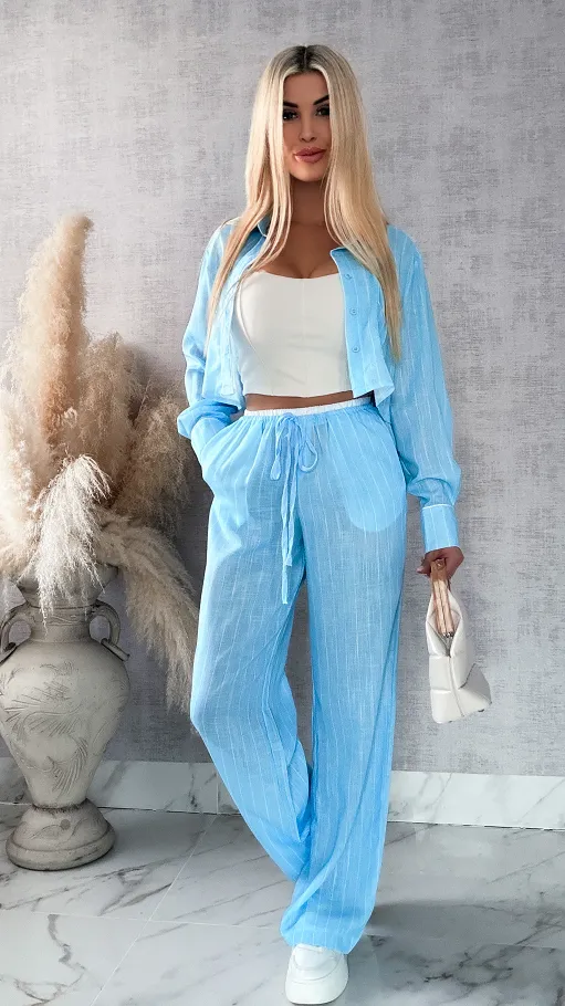 Bawełniany komplet LAZY style w paseczki BLUE - R421A