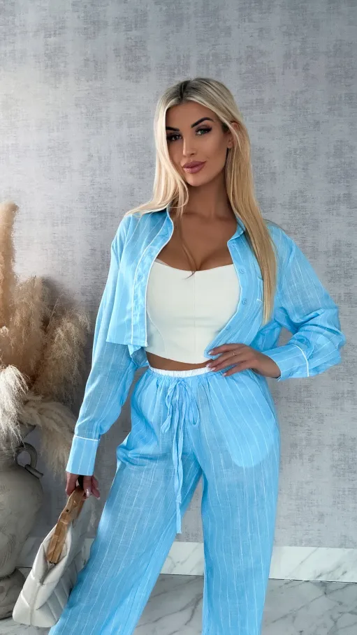 Bawełniany komplet LAZY style w paseczki BLUE - R421A