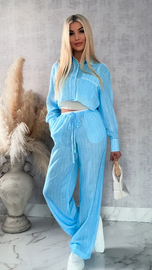 Bawełniany komplet LAZY style w paseczki BLUE - R421A