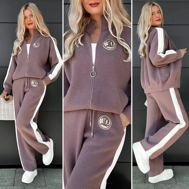 Ciepły komplet dresowy z ALPAKI w kolorze fango ONE SIZE - R054