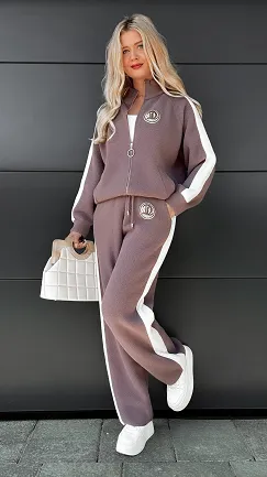 Ciepły komplet dresowy z ALPAKI w kolorze fango ONE SIZE - R054