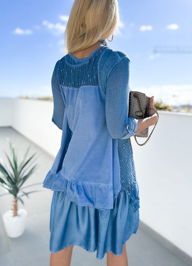 Sukienka dwuwarstwowa PREMIUM niebieska - L573 - sklep 