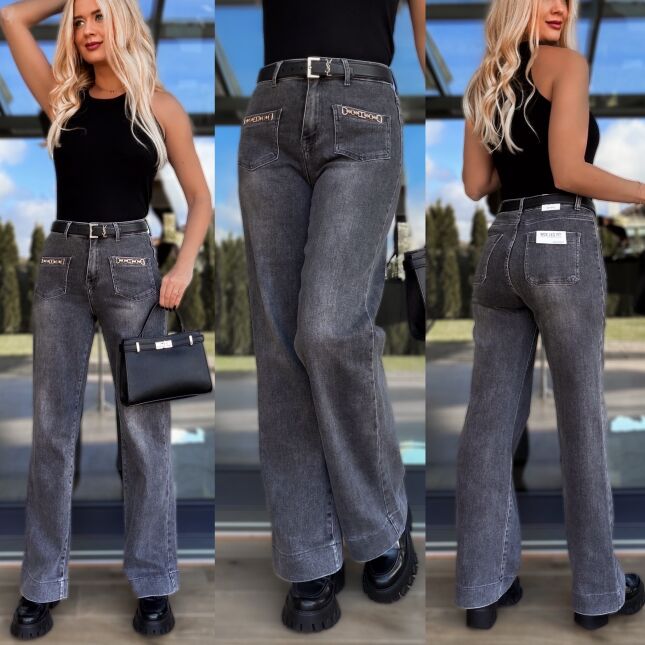 Szare spodnie jeansowe WIDE LEG FIT bardzo elastyczne - R237