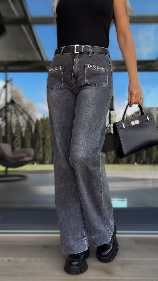 Szare spodnie jeansowe WIDE LEG FIT bardzo elastyczne - R237