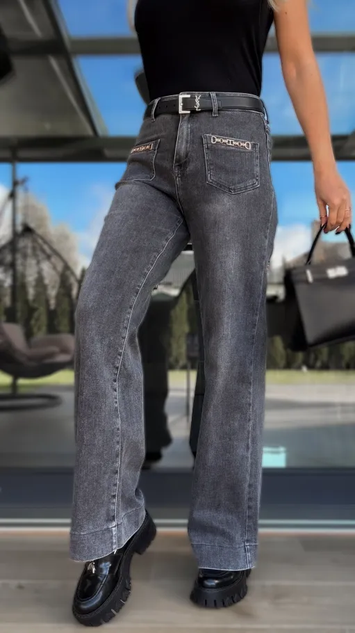 Szare spodnie jeansowe WIDE LEG FIT bardzo elastyczne - R237