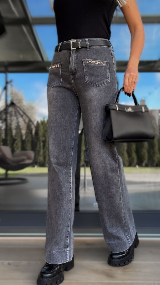 Szare spodnie jeansowe WIDE LEG FIT bardzo elastyczne - R237