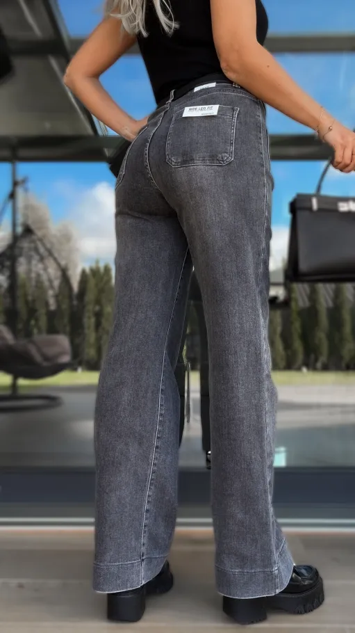 Szare spodnie jeansowe WIDE LEG FIT bardzo elastyczne - R237