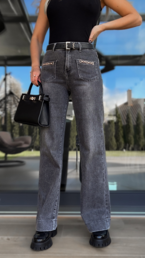 Szare spodnie jeansowe WIDE LEG FIT bardzo elastyczne - R237