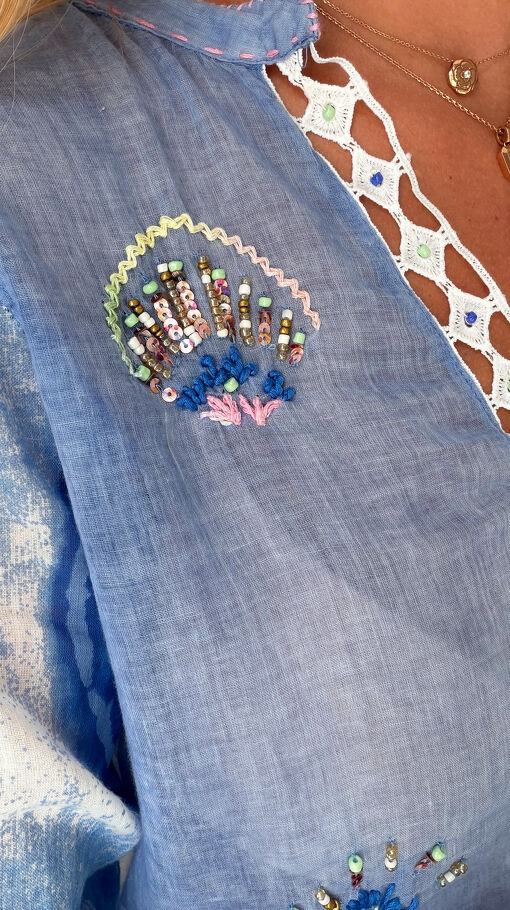 Lekka bawełniana bluzka na lato w stylu BOHO blue - S200