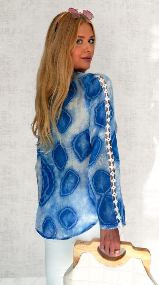 Lekka bawełniana bluzka na lato w stylu BOHO blue - S200