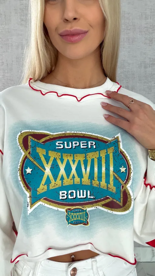 Krótka bawełniana bluza z czerwonymi kokardkami ONE SIZE - R471