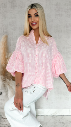 Piękna asymetryczna bluzka w kratkę VICHY one size PINK - R862