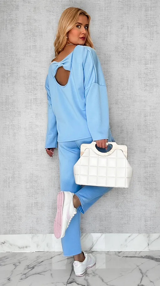 Niebieski masełkowy komplet dresowy w kokardy ONE SIZE - P413A