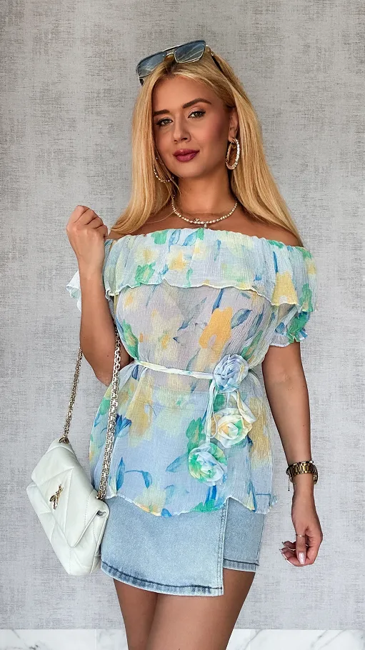 Letnia lekka bluzka hiszpanka w kwiaty ONE SIZE - P550
