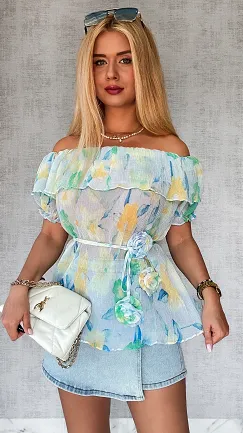 Letnia lekka bluzka hiszpanka w kwiaty ONE SIZE - P550