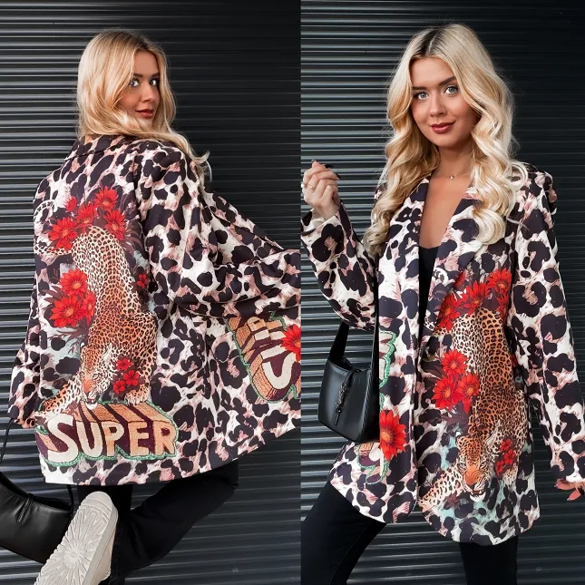 Zamszowa marynarka OVERSIZE z panterą ONE SIZE - R189