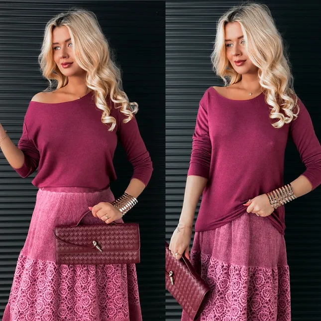 Lekki dzianinowy sweter BORDO one size - R335