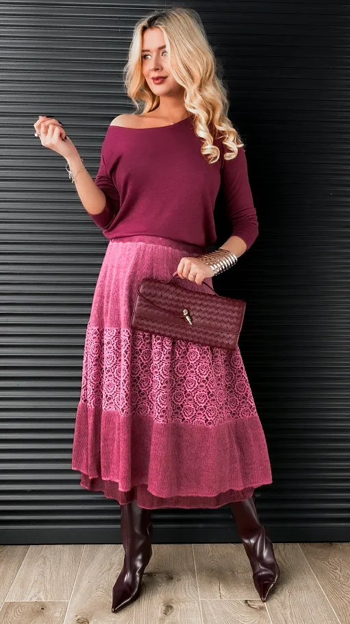 Lekki dzianinowy sweter BORDO one size - R335