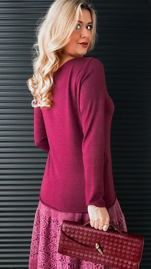 Lekki dzianinowy sweter BORDO one size - R335