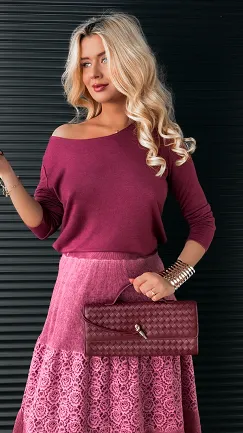 Lekki dzianinowy sweter BORDO one size - R335