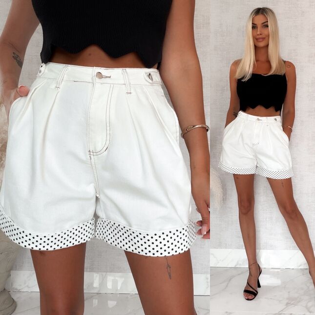 Luźne szorty jeansowe z mini groszkami WHITE JEANS - S174