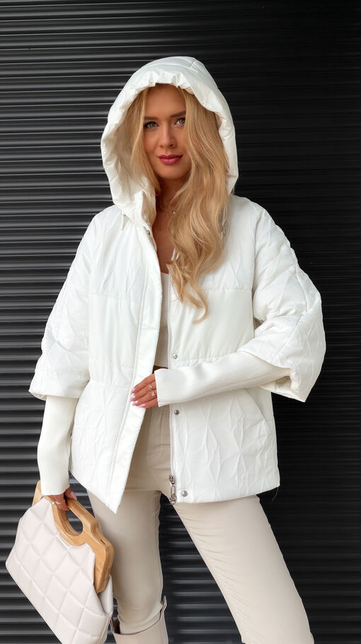 Oryginalna parka z modnymi rękawami i pikowaniem OFF WHITE - S307A