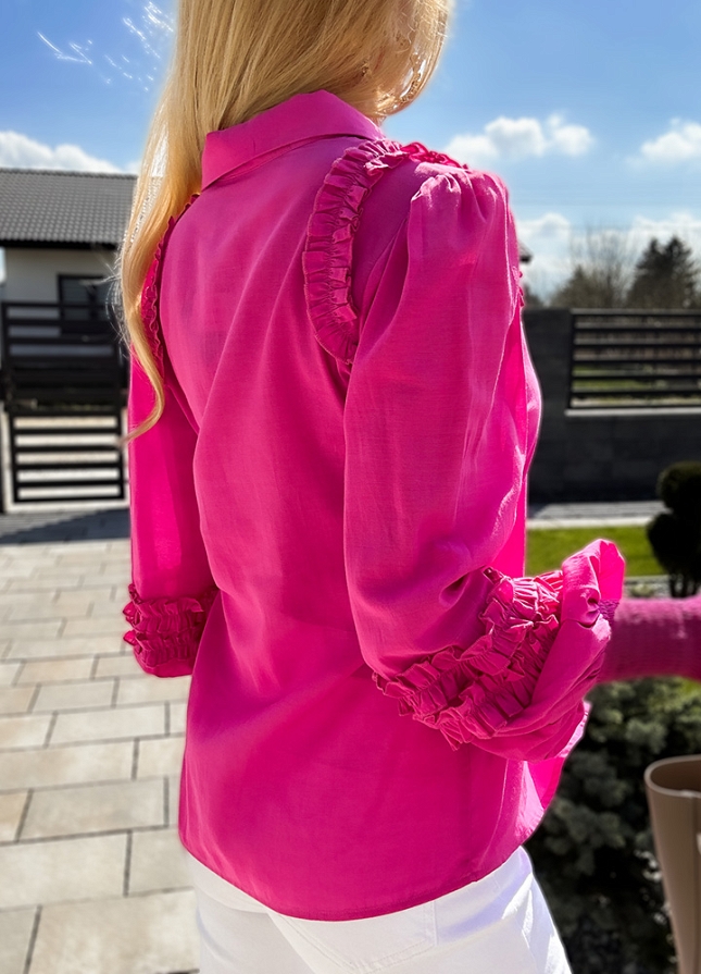 Różowa luźna koszula damska z pięknymi rękawami - L833