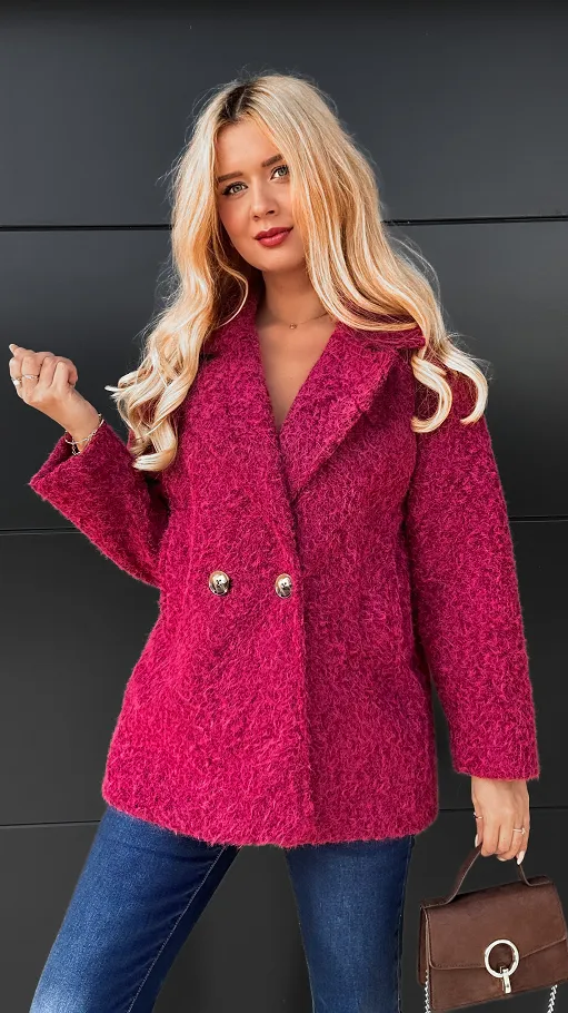 Klasyczny płaszcz na jesień BORDO one size - R113A