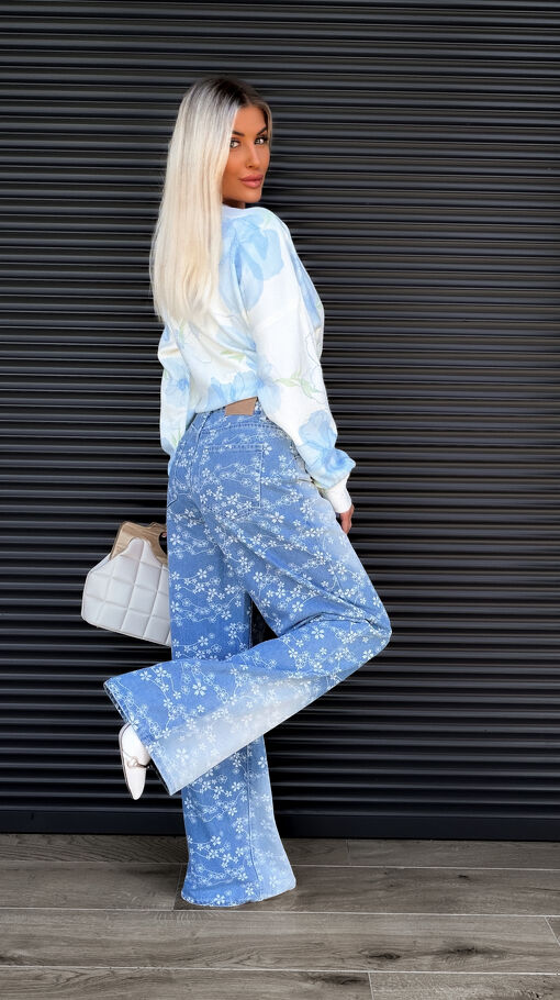 Wyjątkowe spodnie jeansowe w kwiatuszki BLUE JEANS - S466