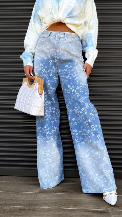 Wyjątkowe spodnie jeansowe w kwiatuszki BLUE JEANS - S466