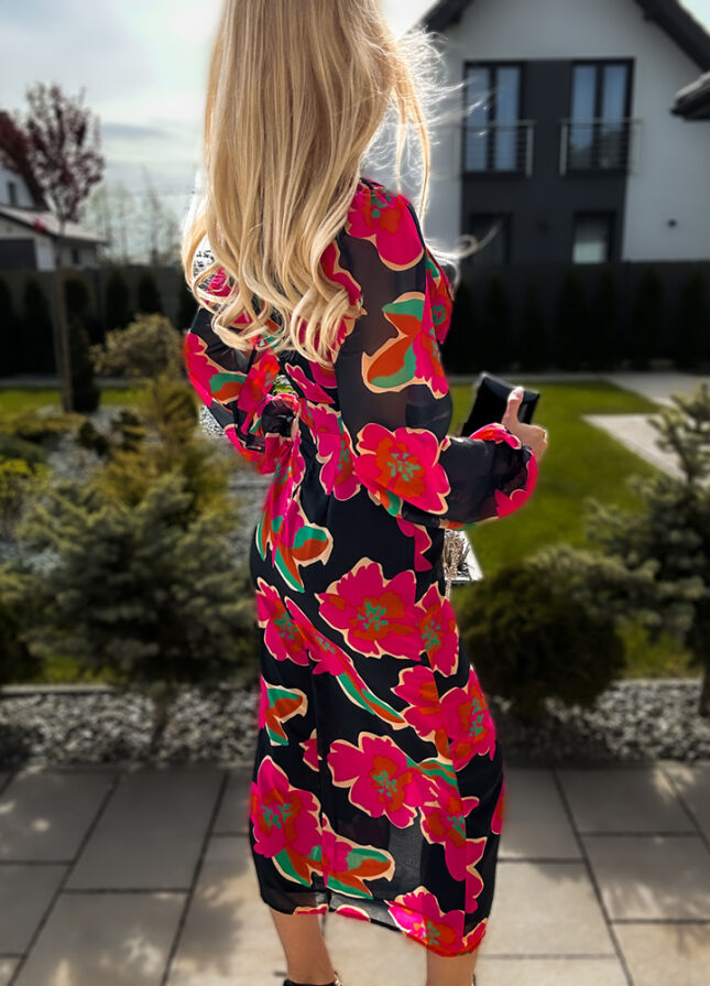 Seksowna MIDI sukienka z rozcięciem CZARNA - L450A