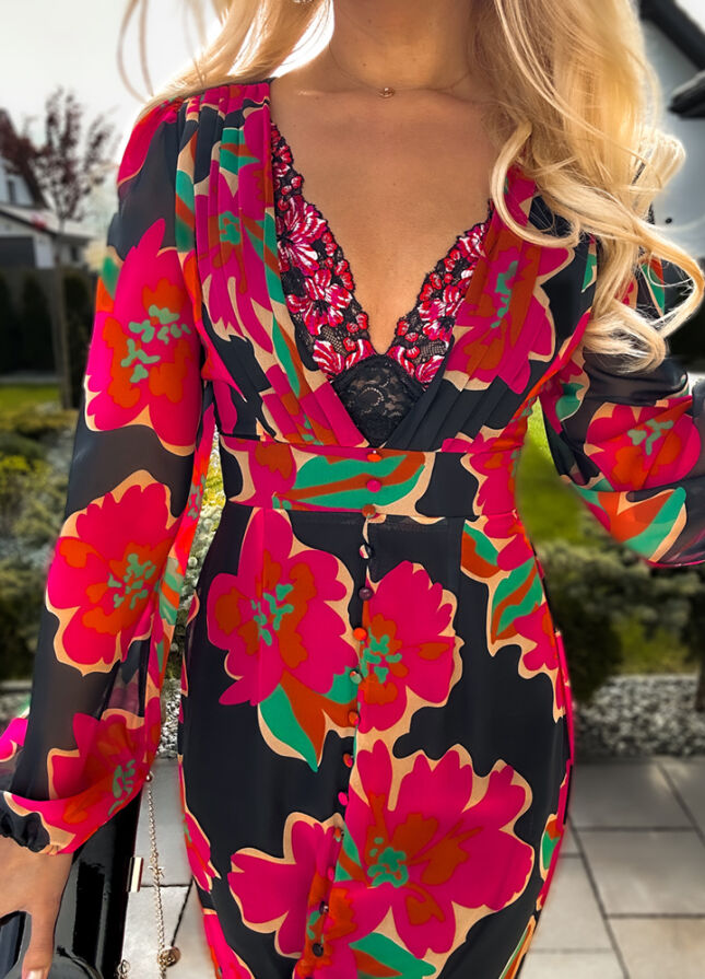 Seksowna MIDI sukienka z rozcięciem CZARNA - L450A