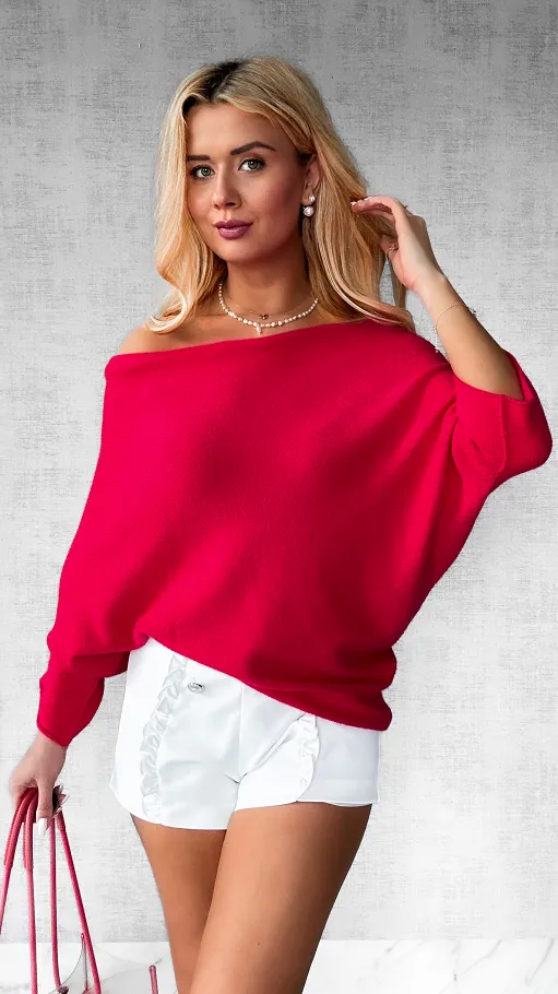 Lekki asymetryczny sweter ONE SIZE koralowy - P474B