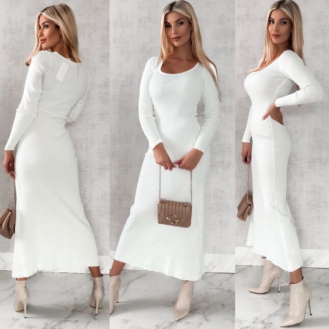 Maxi sukienka dzianinowa ONE SIZE biała - R463