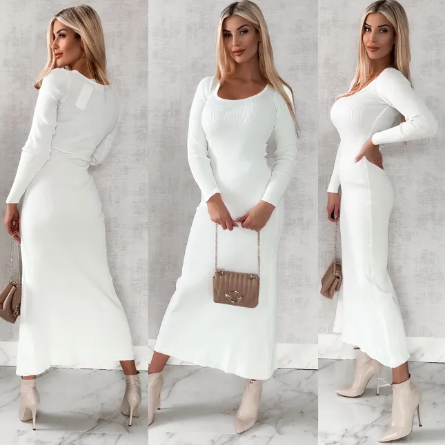 Maxi sukienka dzianinowa ONE SIZE biała - R463