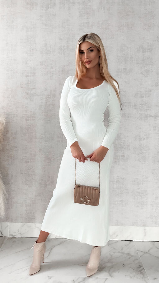 Maxi sukienka dzianinowa ONE SIZE biała - R463