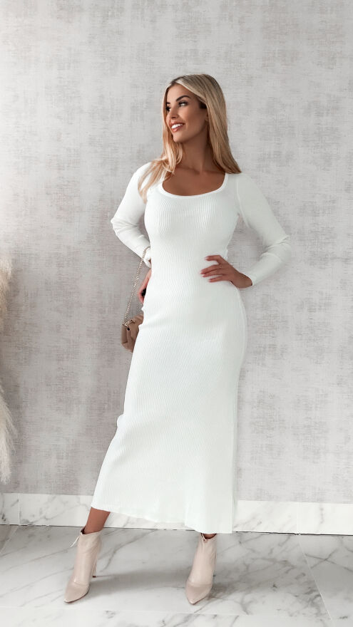 Maxi sukienka dzianinowa ONE SIZE biała - R463