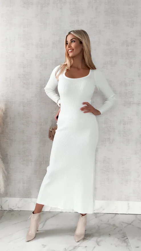 Maxi sukienka dzianinowa ONE SIZE biała - R463
