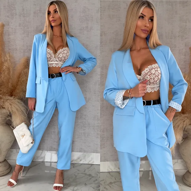 Elegancka wiosenna marynarka z podszewką w groszki BLUE one size - R670